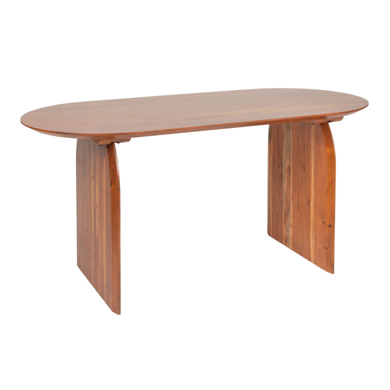 Table de salle à manger en bois d'acacia en forme de pilule avec base en demi-lune au fini naturel, Naturel