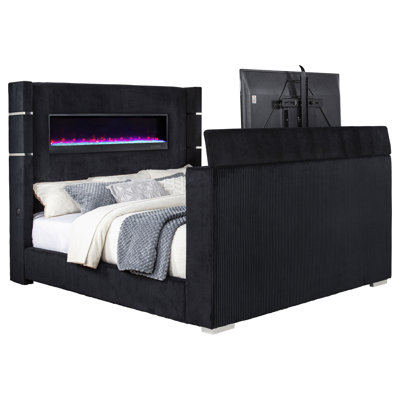 Omaha California King Flame Visualizer TV Bed Black