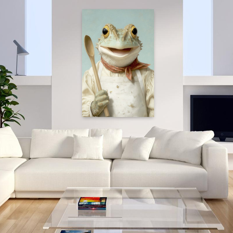 Art mural contemporain Happy Frog Cook, H 48 po x l 32 po