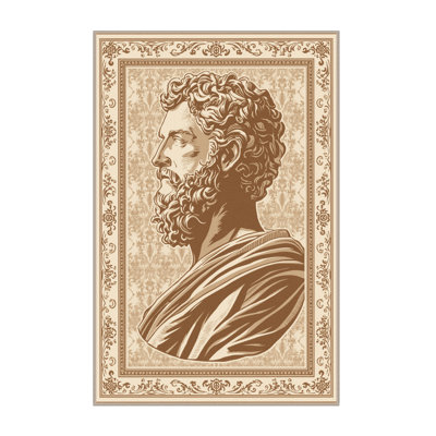 Machine Washable Parnika Ancient Philosopher Bust Classic Damask Rug in Beige – Beige Binding