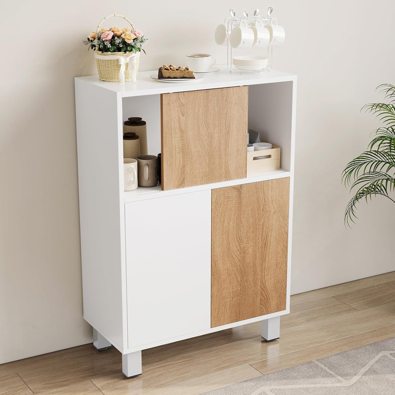 Buffet de cuisine avec armoire de rangement, armoire de rangement pour salle de bain en bois avec tablette réglable et porte de grange coulissante, console de bar pour la salle à manger, le vestibule et le vestibule
