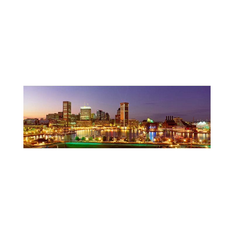 USA, Maryland, Baltimore, City At Night Viewed From Federal Hill Park - Wrapped Canvas Panoramic Print