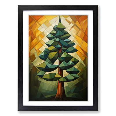 Pine Tree Cubism No.2 - Single Picture Frame Print on Wood