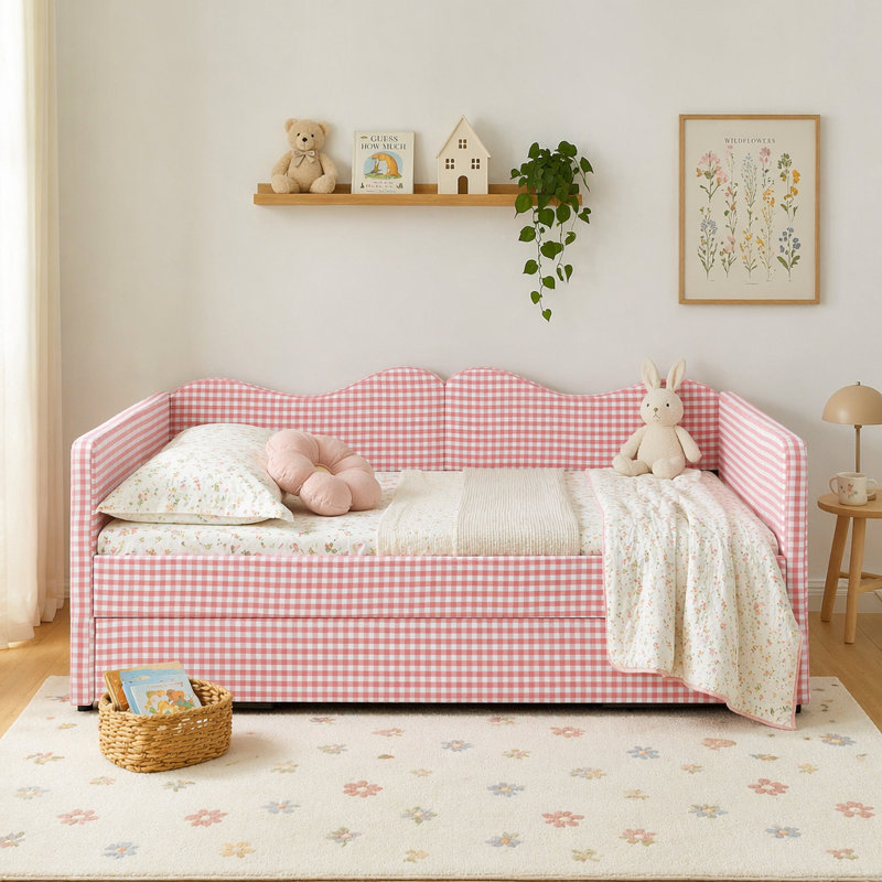 Lit de jour avec lit gigogne escamotable, Double, Rose