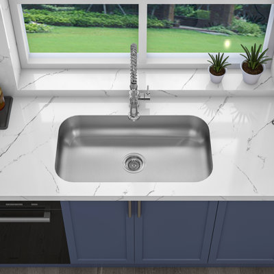 Sinber 30" x 18" Undermount Single Bowl Kitchen Sink with 18 Gauge 304 Stainless Steel Satin Finish