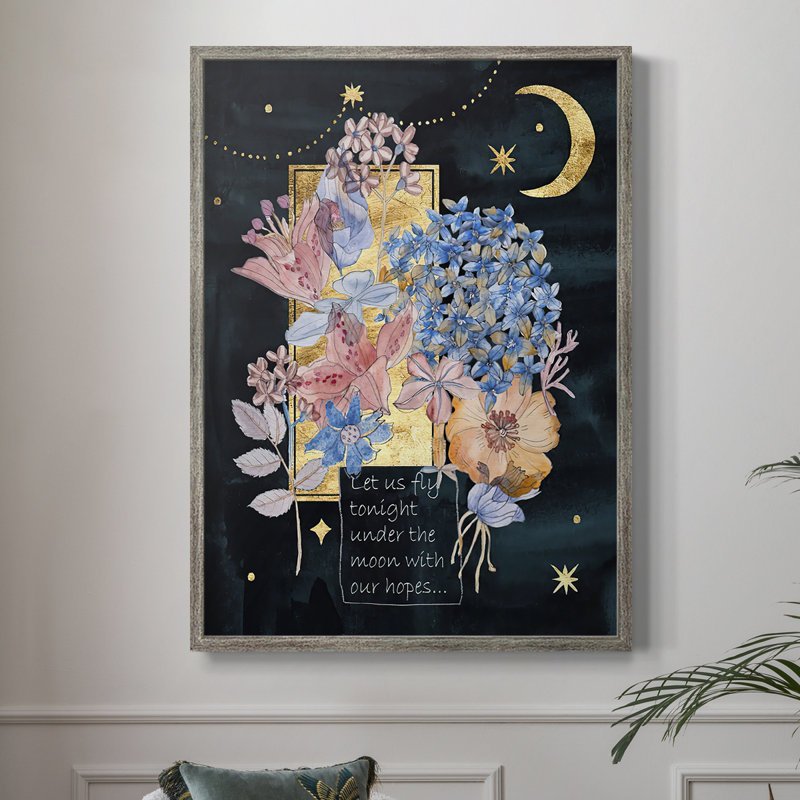 Moonlight Flowers I, reproduction encadrée - bois massif, H 15 po x l 12 po