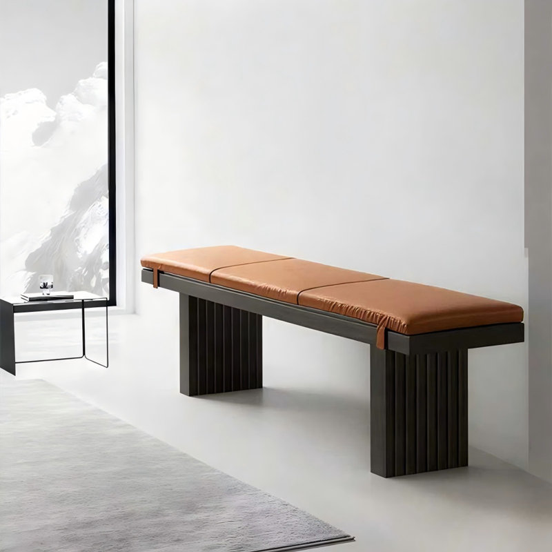 Orange Solid Wood Upholstered Bench, Orange