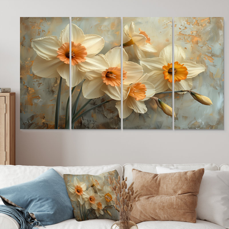 Jaune jaune blanc, fragilité de jonquilles - jonquilles, ensemble d'art sur toile, H 28 po x l 48 po