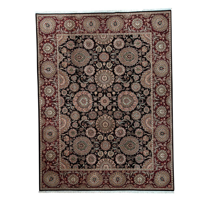 Tapis noir / rouge / brun en laine noué à la main de conception unique 8 pi 9 po x 11 pi 9 po