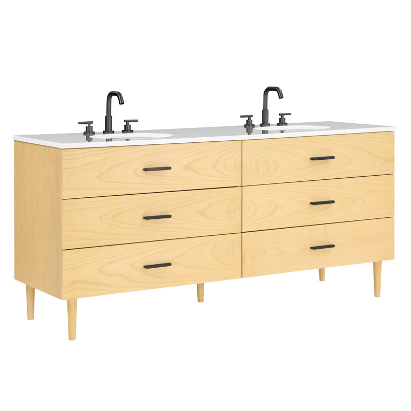 Boyle 72'' Double Bathroom Vanity with Quartz Top, Matte Black