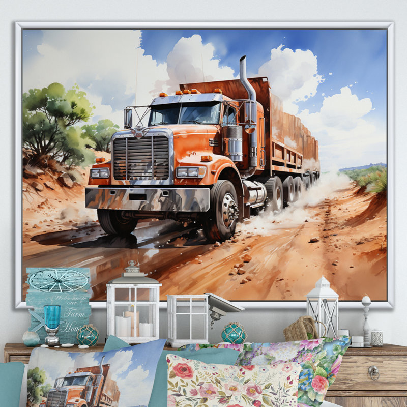 Dump Tractor In The Desert I, H 24 po x l 32 po x P 1 po, Cadre flottant blanc
