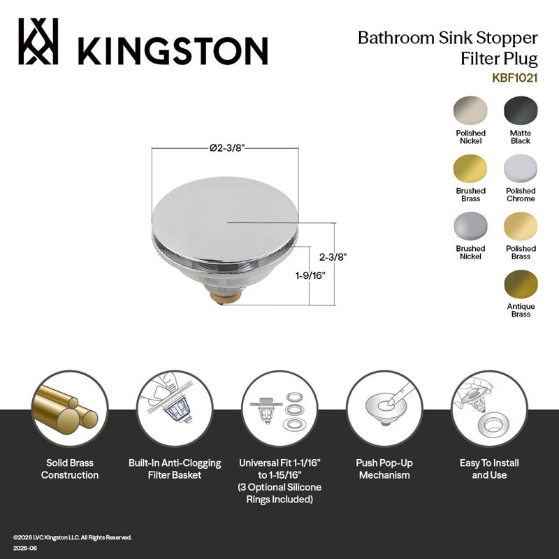 Bouchon de filtre d'évier en laiton Kingston (garniture de parasol) Kingston, Brushed Brass