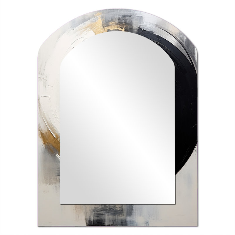 New Balance Dreams Abstract Gold And Black I - Abstract Painting Arch Large Wall Mirror, Gold Asymmetrical Decorative Mirror, Printed Metal Art