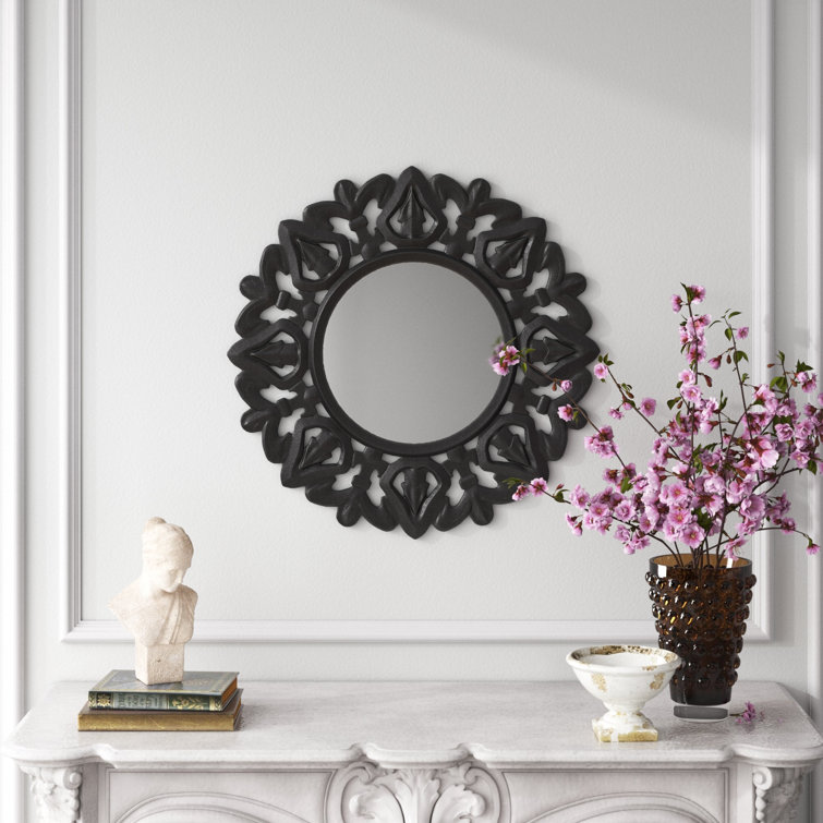 Set of 3 Floral Sunburst Inspired Brushed Bronze Round Mirrors 9.5