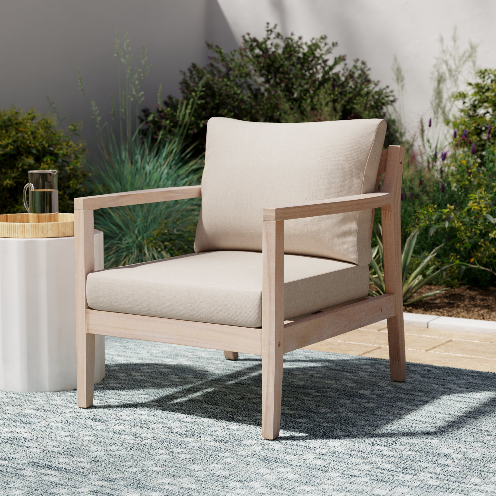 Amina Acacia Outdoor Lounge Chair, Beige Performance
