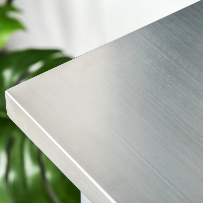 Îlot de cuisine, plateau en acier inoxydable, 2 tablettes, tiroirs, gris, design rustique pour îlot de maison avec surface, solution de rangement ouverte