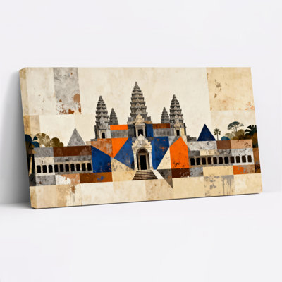 Angkor Wat Temple Abstract Geometric Pattern Canvas Wrapped Wall Art Set Of 1