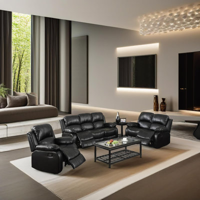 Hartranft 3 Piece Faux Leather Reclining Living Room Set by Red Barrel Studio