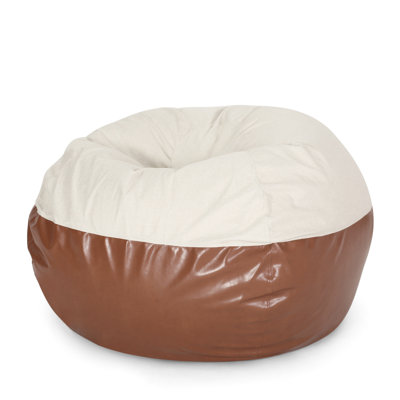 Fauteuil à billes rond Maxi en tissu et similicuir bicolore de 5 pieds, beige et brun café