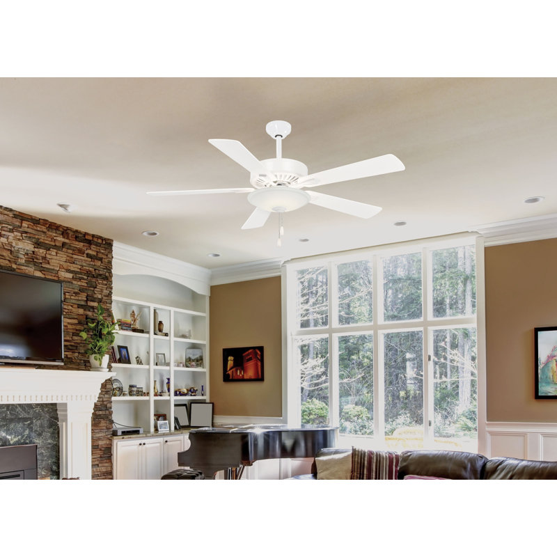 52'' Contractor 5 - Blade LED Standard Ceiling Fan with Pull Chain and Light Kit Included, White with White Blades