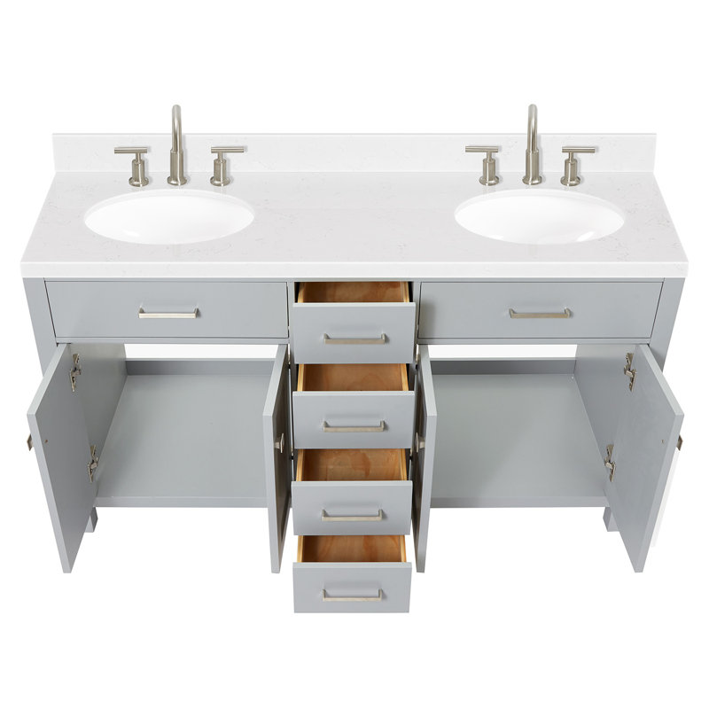 Ensemble de meuble-lavabo double Abbate, Gris, Ovale, 60"