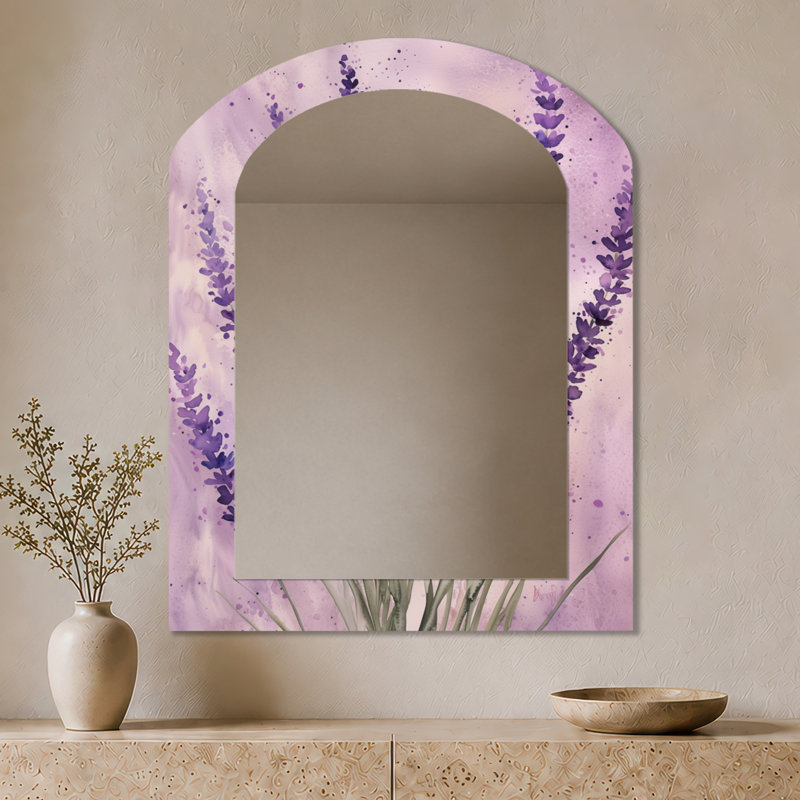 Miroir décoratif Botanical Arched - Lavender Meadows in France, impression sur métal, 43" x 33"
