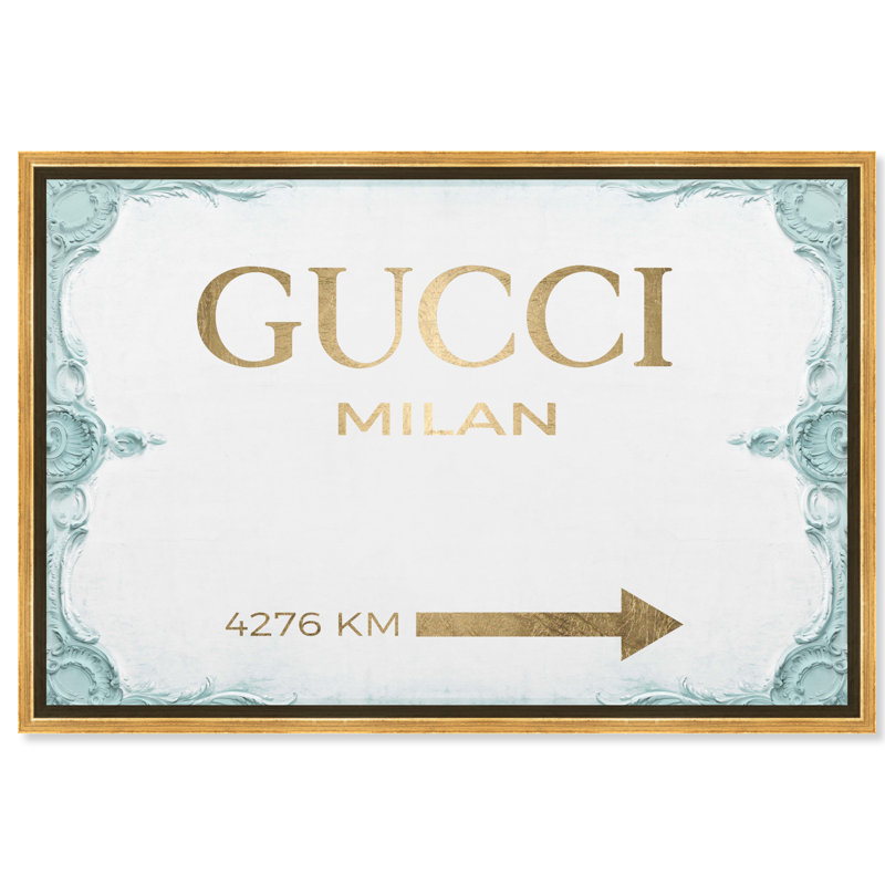 «Milan Sign Aqua», art textuel sur toile, H 20 po x l 30 po, Encadrement doré