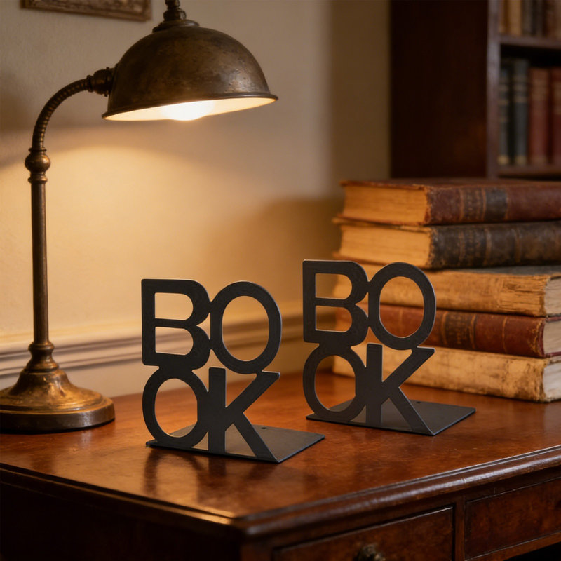 Rack Book Ends - Supports décoratifs en métal pour livres de bureau, Noir