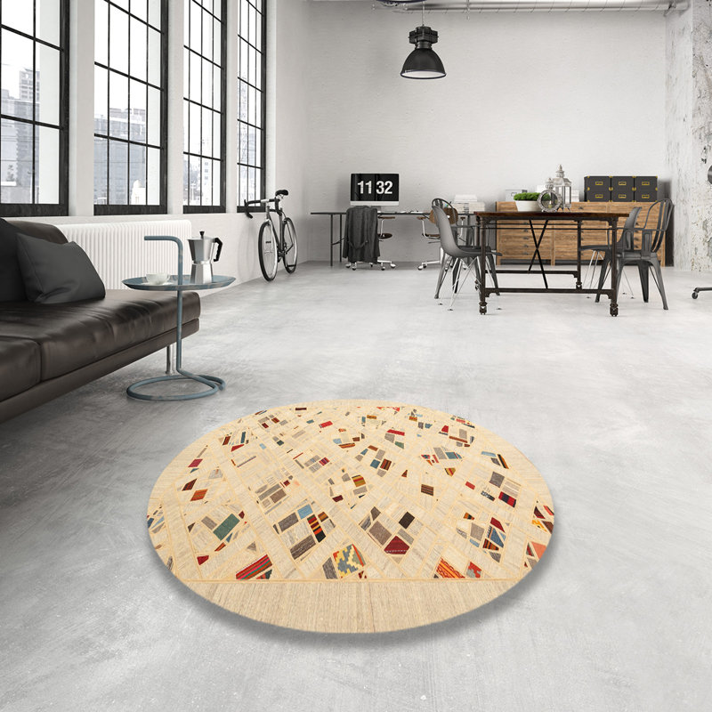 Tapis abstrait brun clair / brun, Rond 7 pi