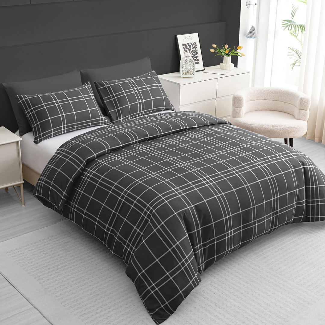 Microfiber Chequered Duvet Cover Set