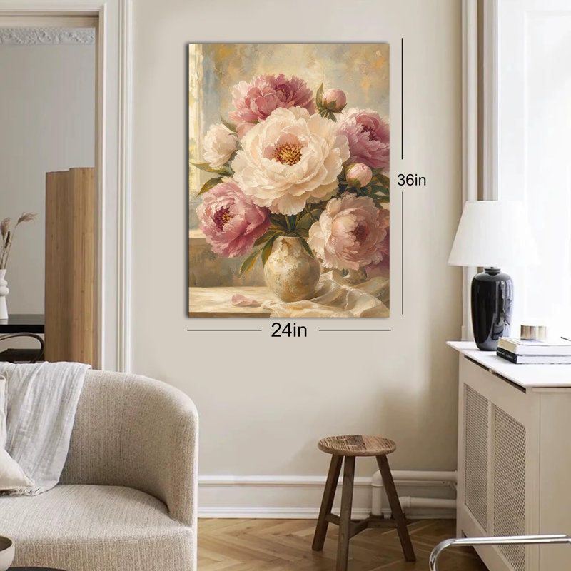 Art floral rétro sur toile neutre, 16 x 24 po