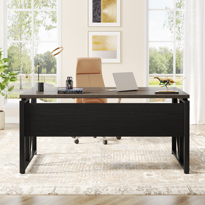 Modern 55-Inch Computer  Desk With Storage Shelf,Writing Deskfor Home Office, Gray