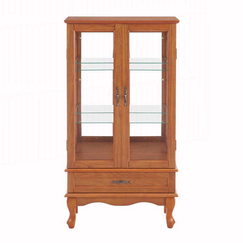 Curio Display Cabinet with Adjustable Glass Shelves, Oak