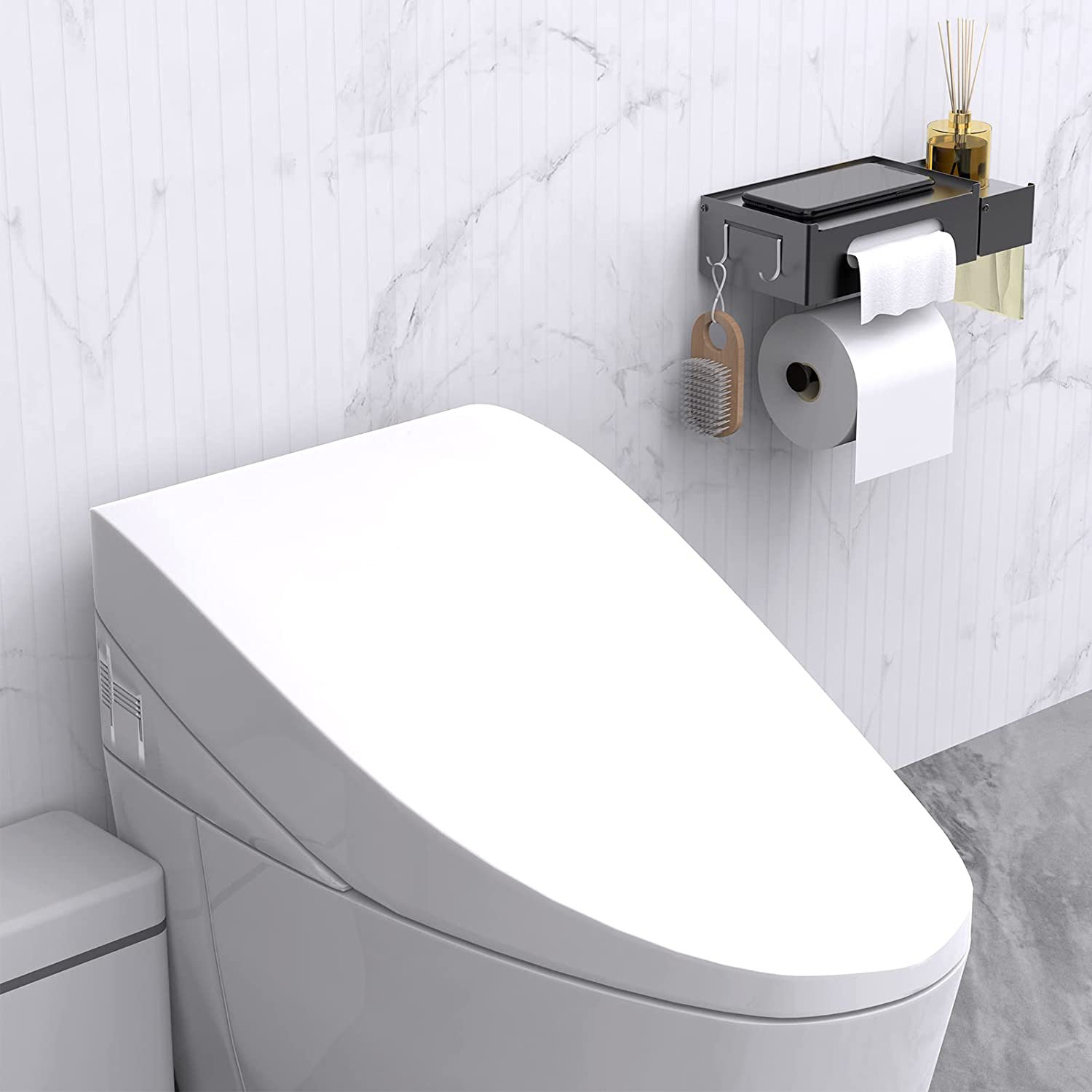 Reversible Toilet Paper Holder With Phone Shelf, Modern Style