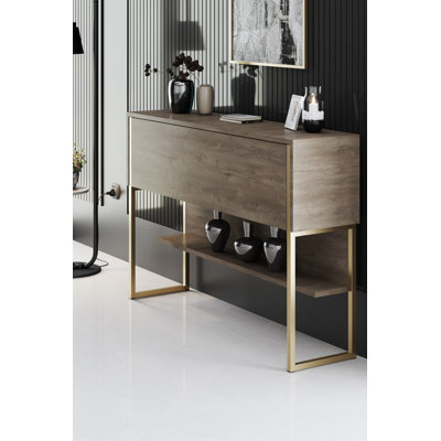 Modern Glam Dresser with Metal Legs, Walnut & Gold Finish, 47.2 x 31.5 x 11.8 inches | 100% Melamine Coated Particle Board, 0.71 inches Thick | Elegant Storage Solution for Bedroom & Living Room Decor