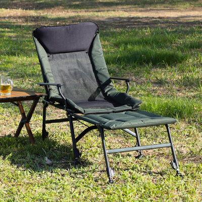 +Black Camping Lounge Chair With Adjustable Foot Cup & Middle Cushion For Outdoor Relaxation Sponge Indoor And Use