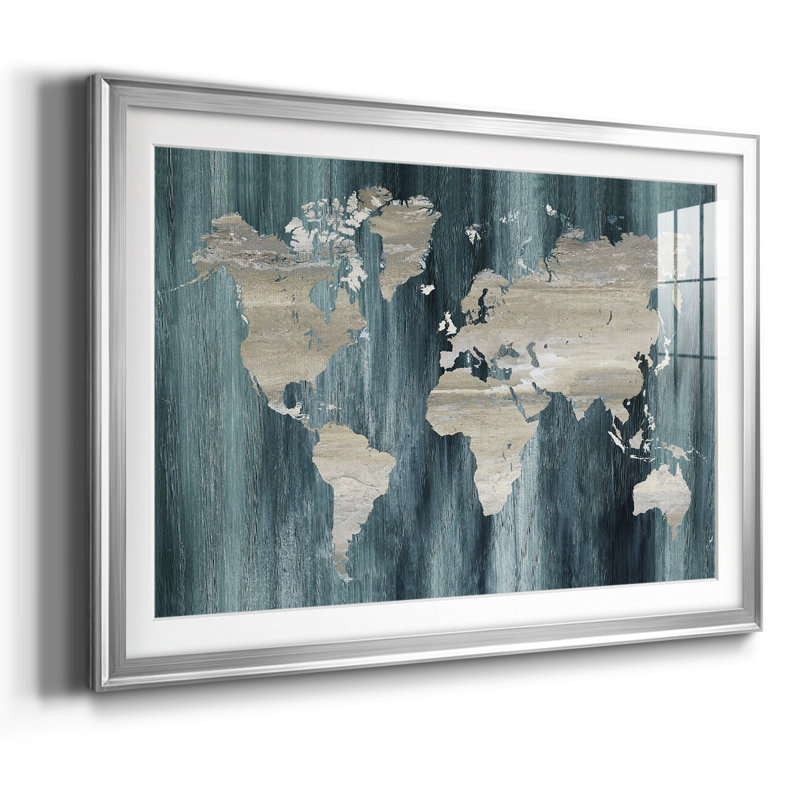 Carte du monde marine, Argent, H 27 po x l 39 po x P 1,5 po