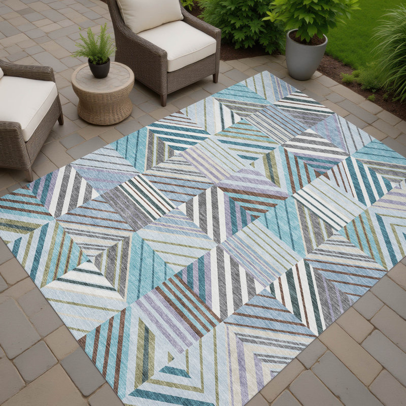 Machine Washable Indoor/Outdoor Lanphear ACN2399 Patchwork Rug, Rectangle 5' x 7'6"