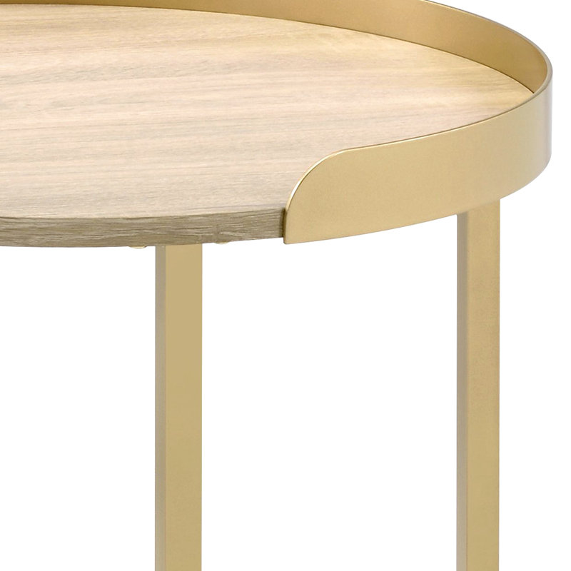 Oak And Gold End Table With Metal Base - Fits Modern Living Stable Construction Improves Space