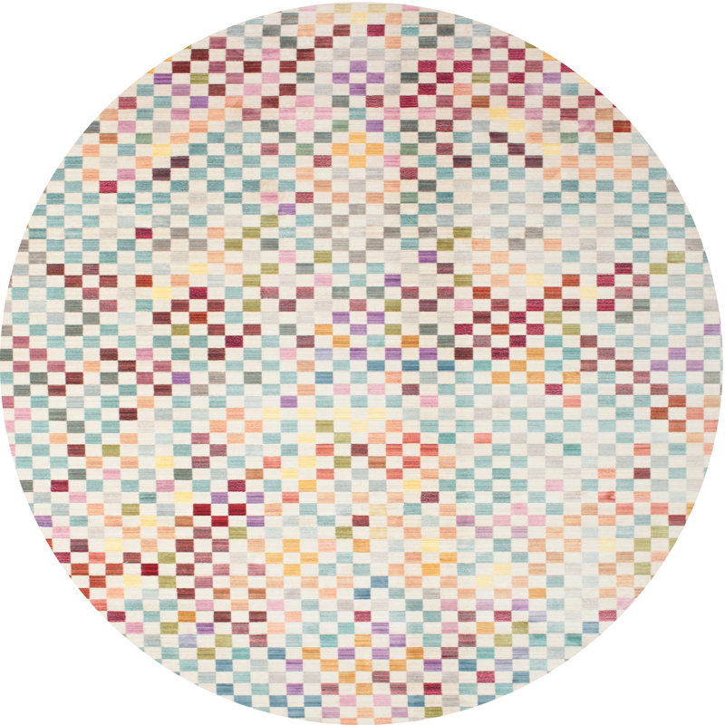 Tapis contemporain bleu / rouge, Rond 3 pi