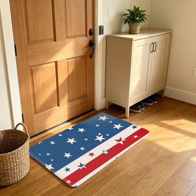 20"x 32" Blue White Red Star Stripe Patriotic Independence Day Household Door Mat, Indoor Outdoor Use