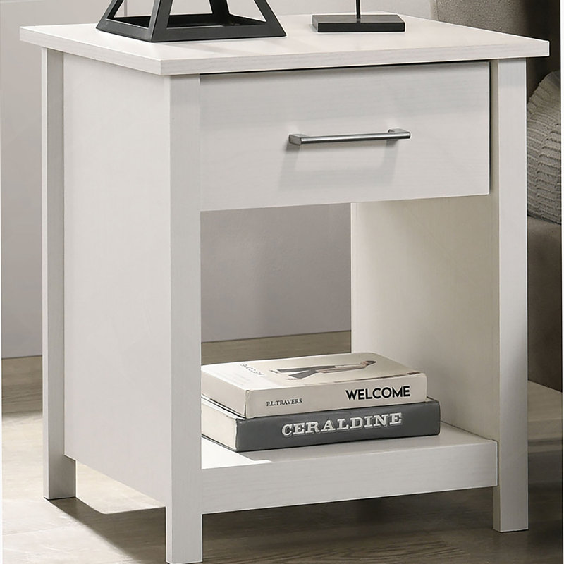 Table de chevet 1 tiroir, table de chevet avec tablette ouverte, Blanc