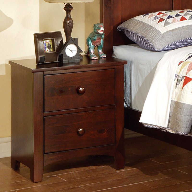 Table de chevet moderne à 2 tiroirs en placage de pin et panneau de fibres à densité moyenne en bois, Brun