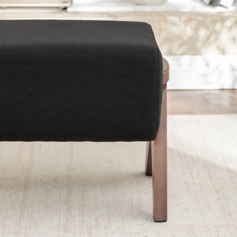 Chenice Upholstered Solid Wood Leg Bench, Black