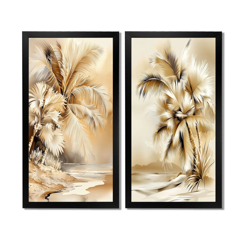 «Maui's Beach Tropical Palms Landscape I - Palm Trees», ensemble d'art mural, H 32 po x l 32 po, Cadre simple noir