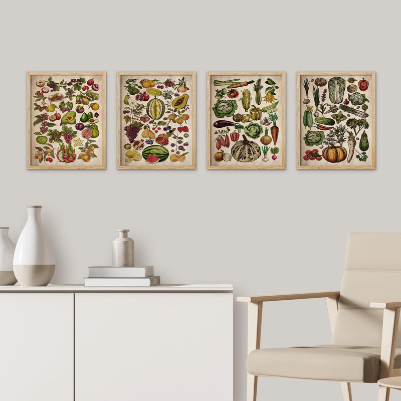 «Multicolore Fruits and Légumes Delici Cook Food», impression sur papier 4 pièces, Naturel, H 16 po x l 12 po