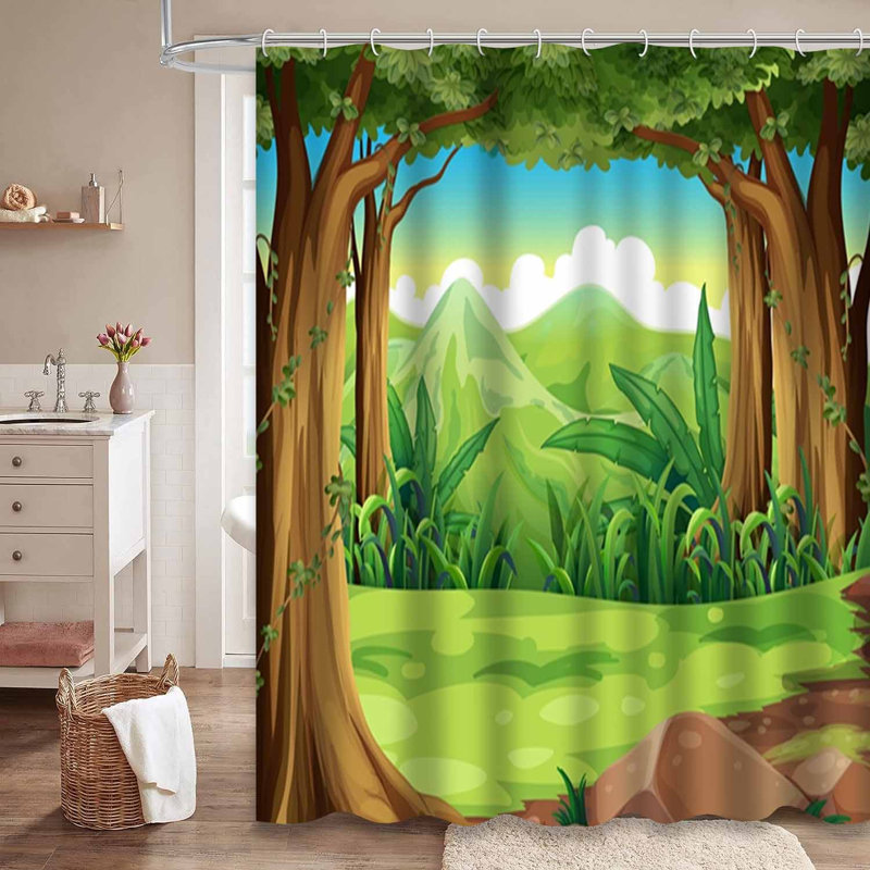Rideau de douche vert forêt avec 12 crochets, L 72 po x l 84 po