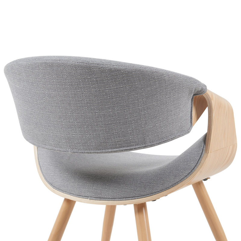 Chaise de salle à manger rembourrée de style Mid-Century avec finition en bois Kaleem, Polyester gris clair, Brun
