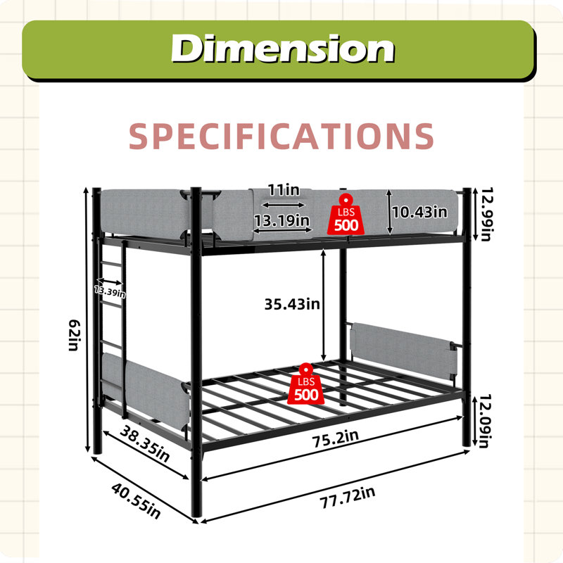 Twin Over Twin Bunk Bed, Noir
