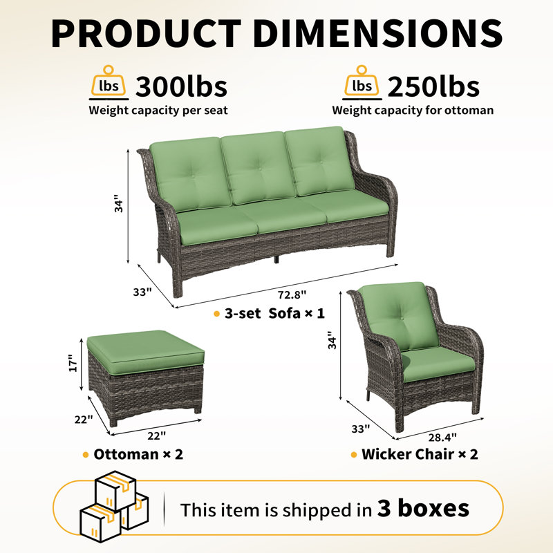 Ensemble de conversation avec canapé et coussins 5 pièces Anahit, Vert